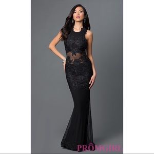 Black Lace Open Back Prom Dress